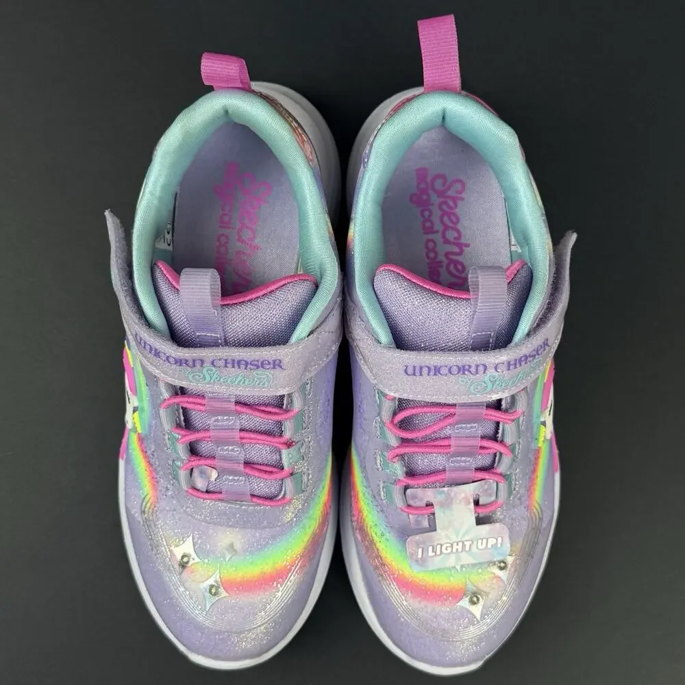 Skechers S Lights Unicorn Chaser Kids Size 12 Lavender Light Up Sneakers New